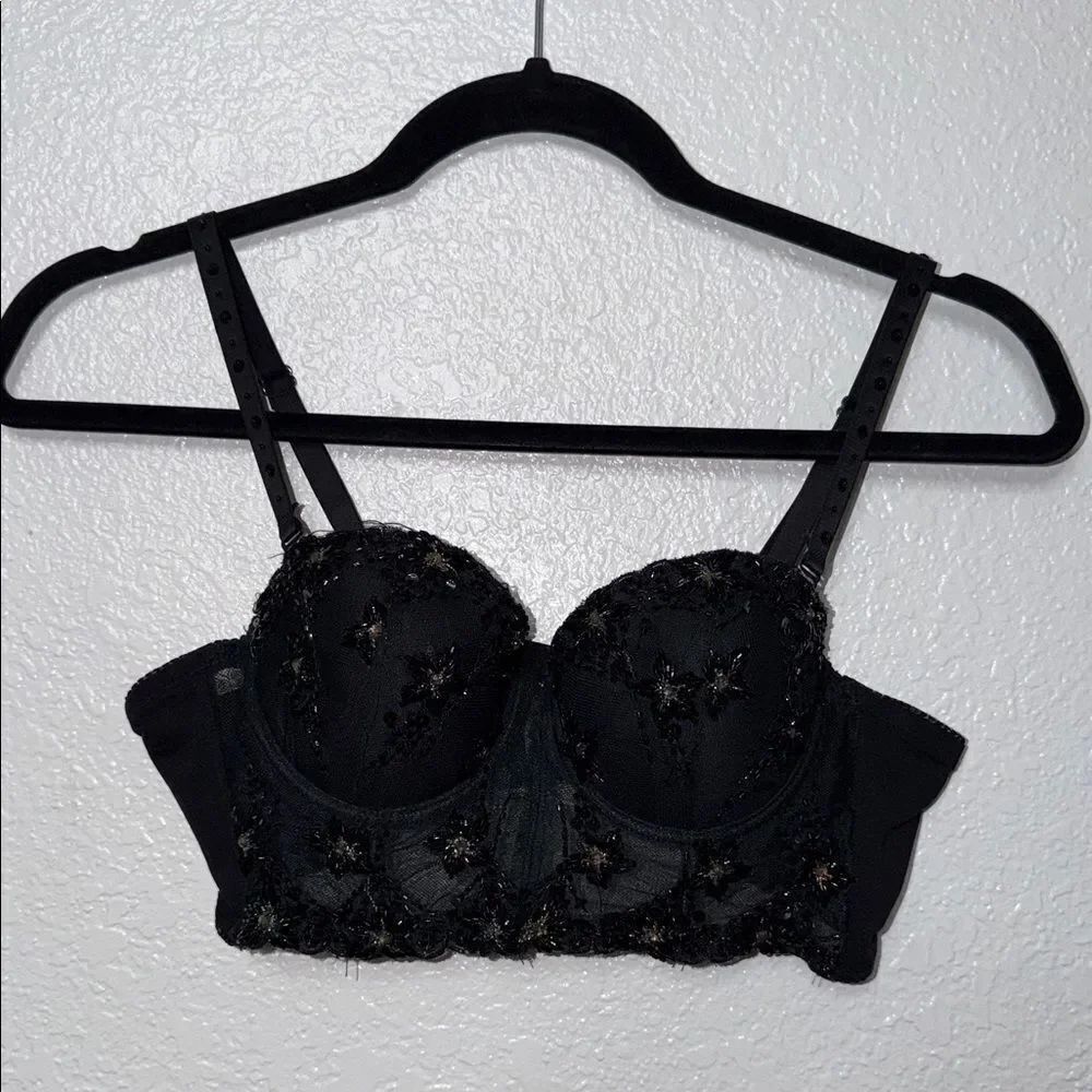 Vintage y2k Black Embroidered embellished Women's Bra